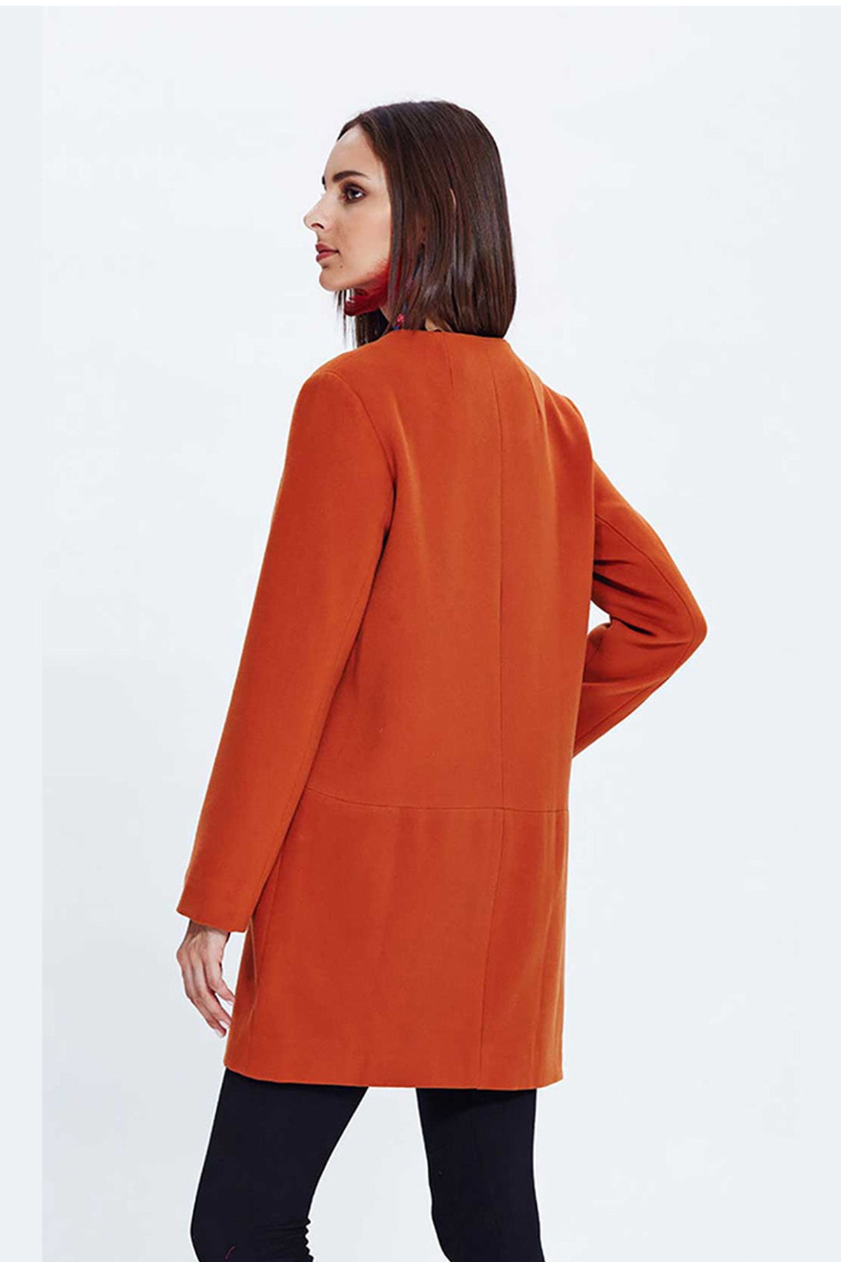 Round Neck Coat Orange