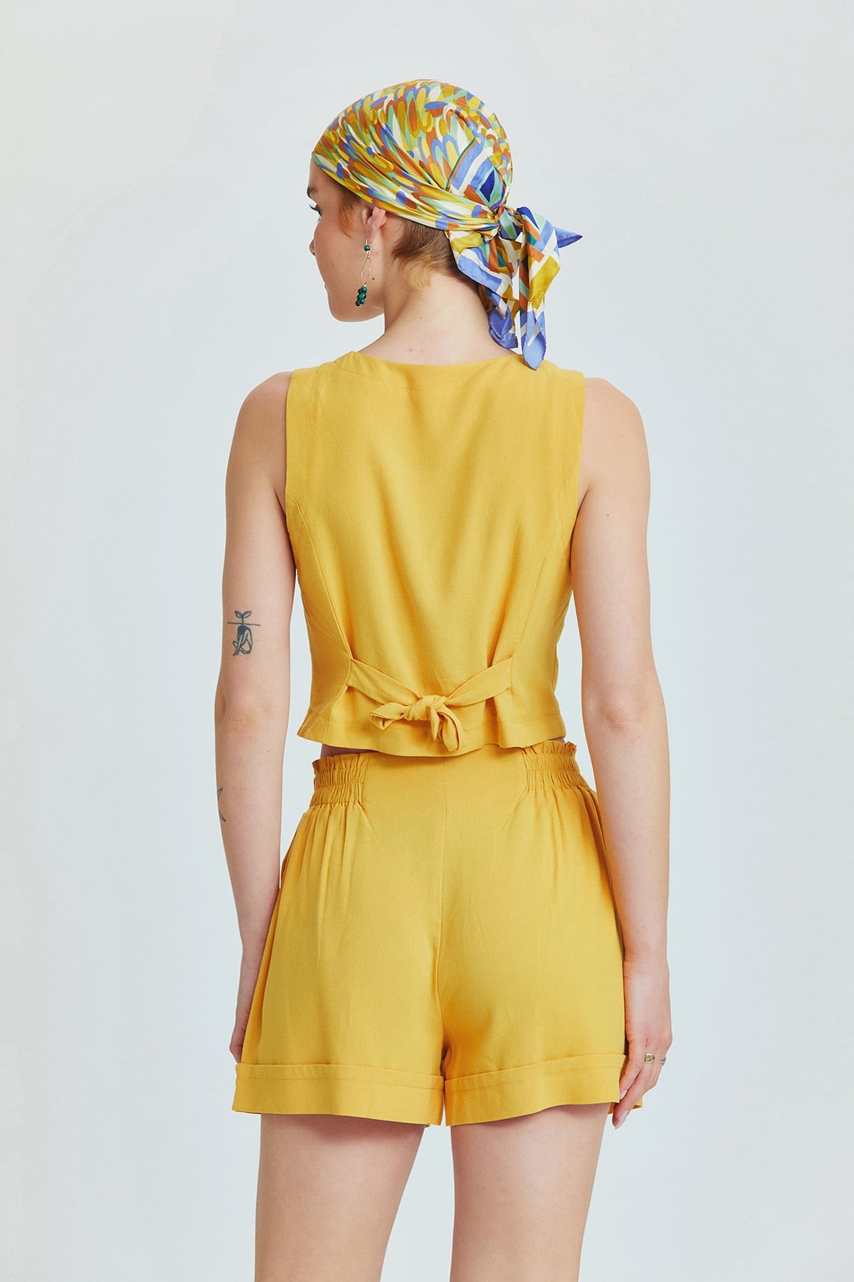 Mustard Bohemian Vest with Classic Cut and Shell Button Closure