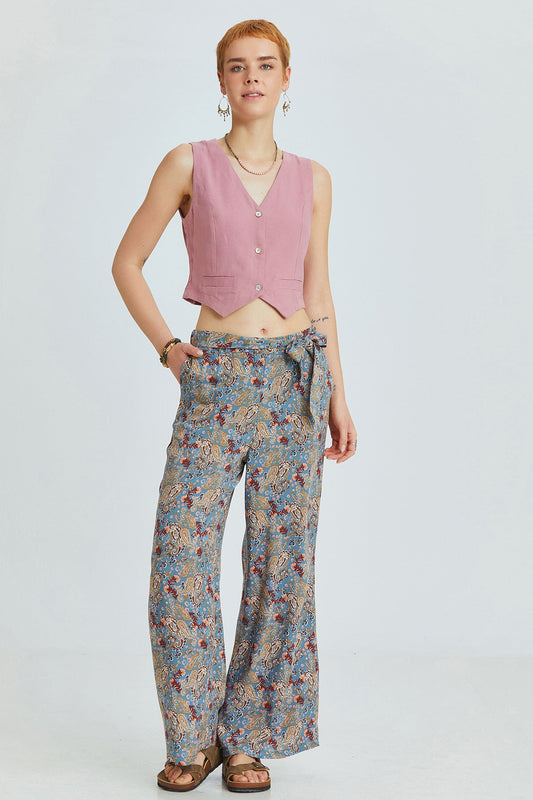 Dusty Rose Bohemian Vest with Classic Cut and Shell Button Closure