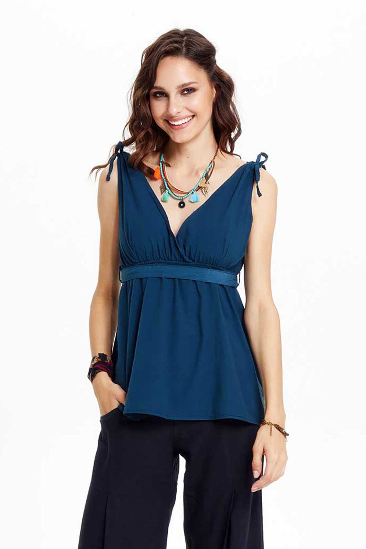 Dark Blue V Neck Authentic Blouse