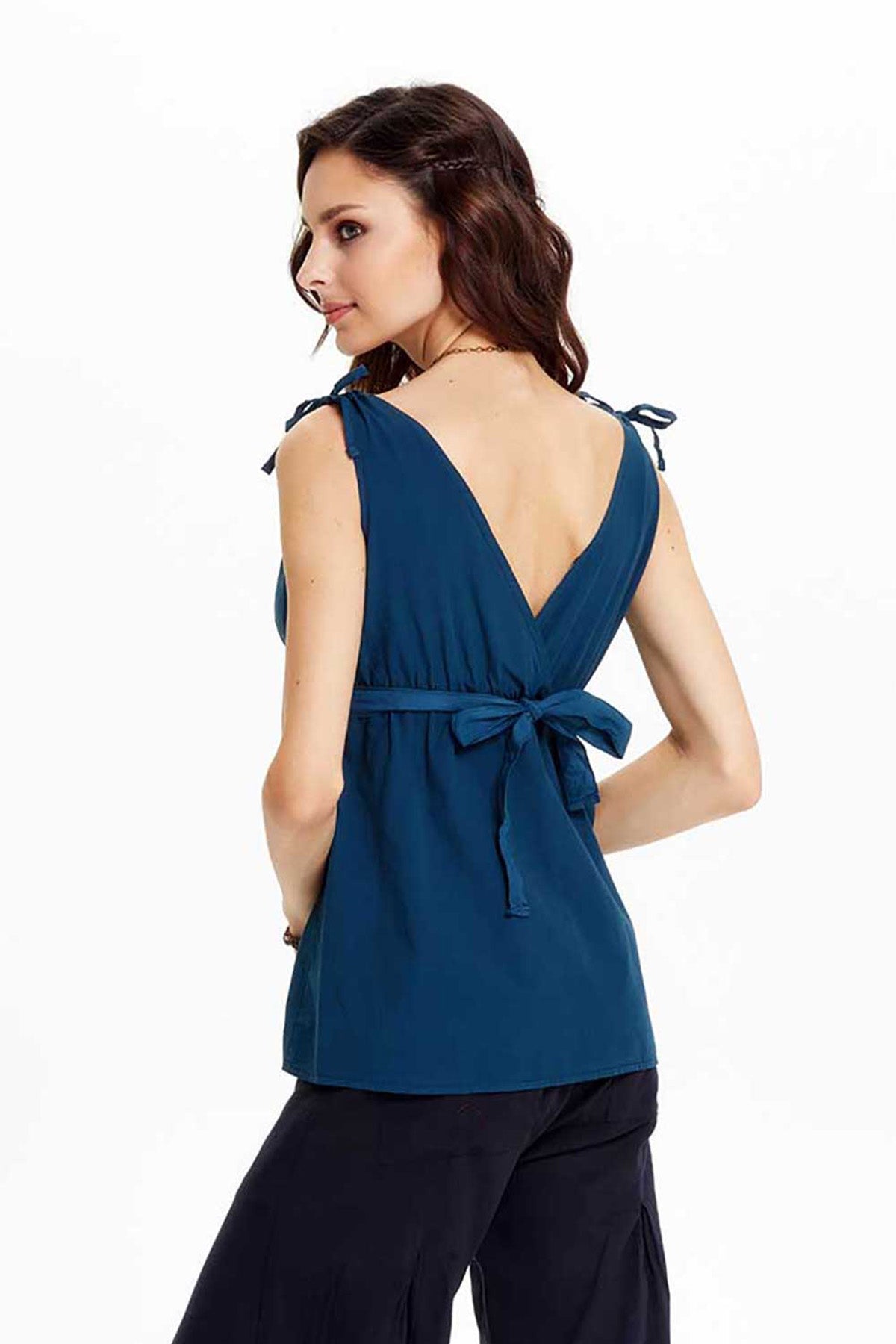 Dark Blue V Neck Authentic Blouse