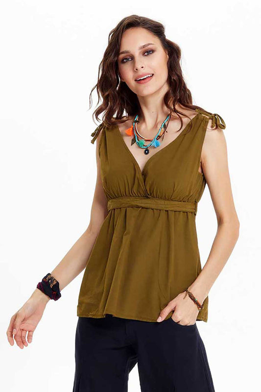 Khaki V Neck Authentic Blouse