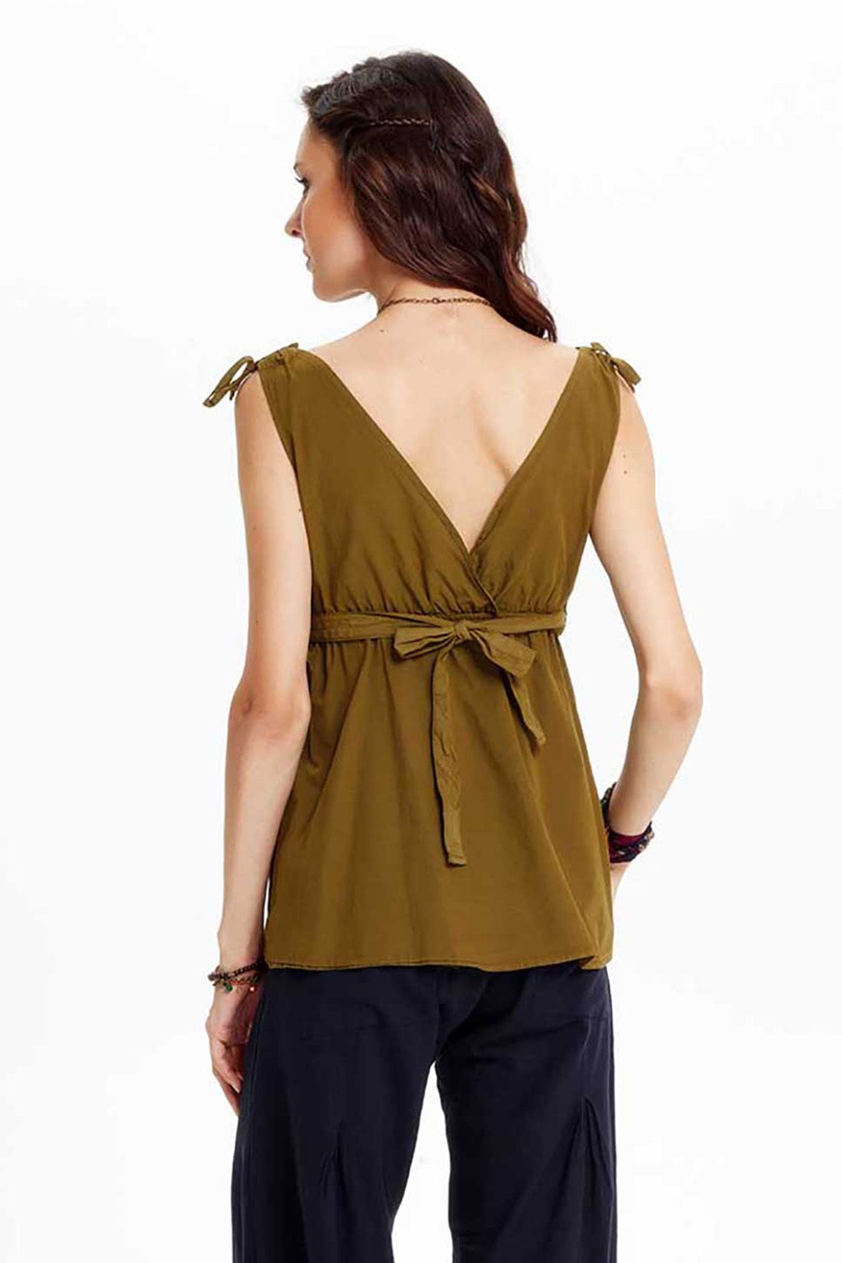 Khaki V Neck Authentic Blouse