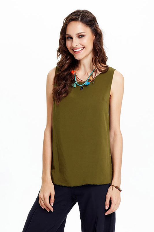 Khaki Boat Neck Authentic Blouse