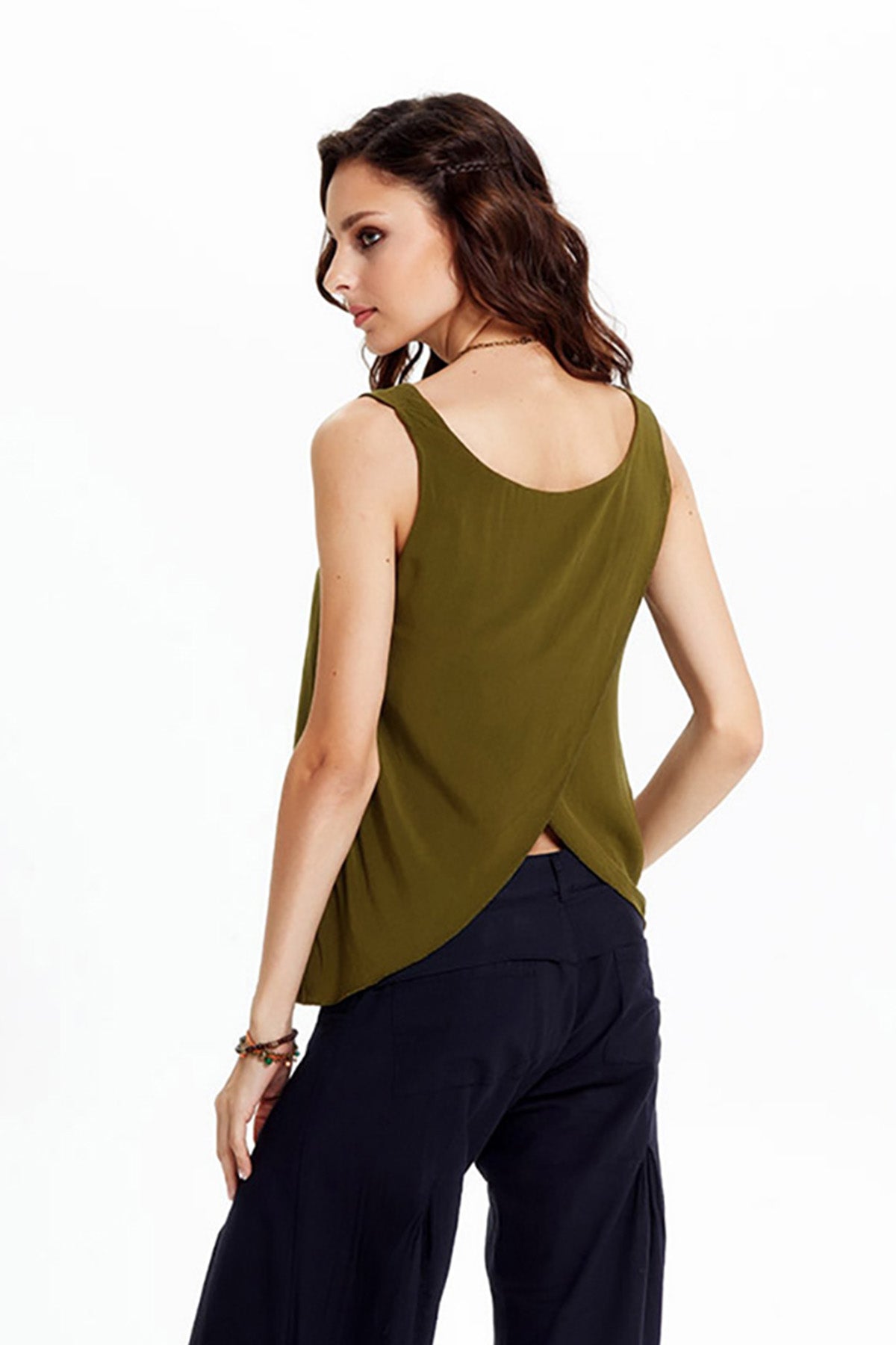 Khaki Boat Neck Authentic Blouse