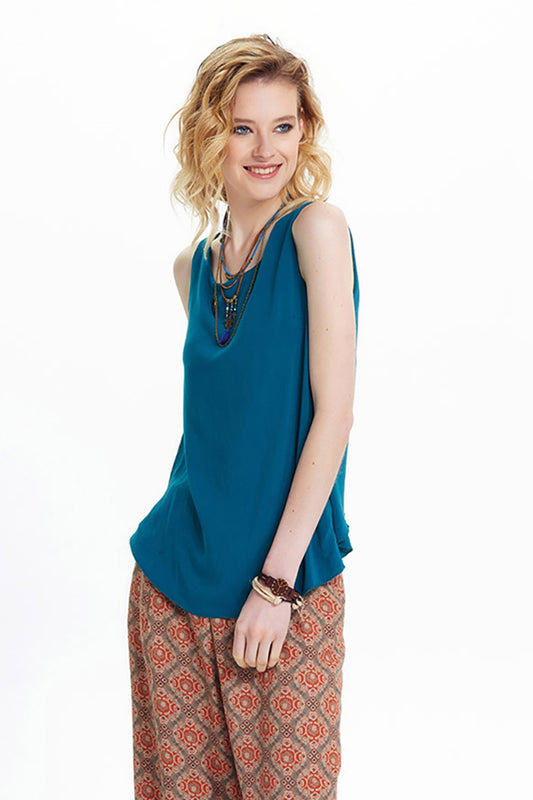 Petrol Blue Boat Neck Authentic Blouse