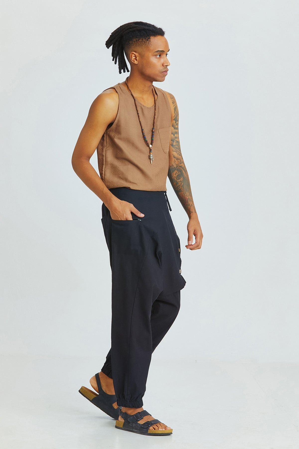 Men's Boho Cotton Harem Pants Black