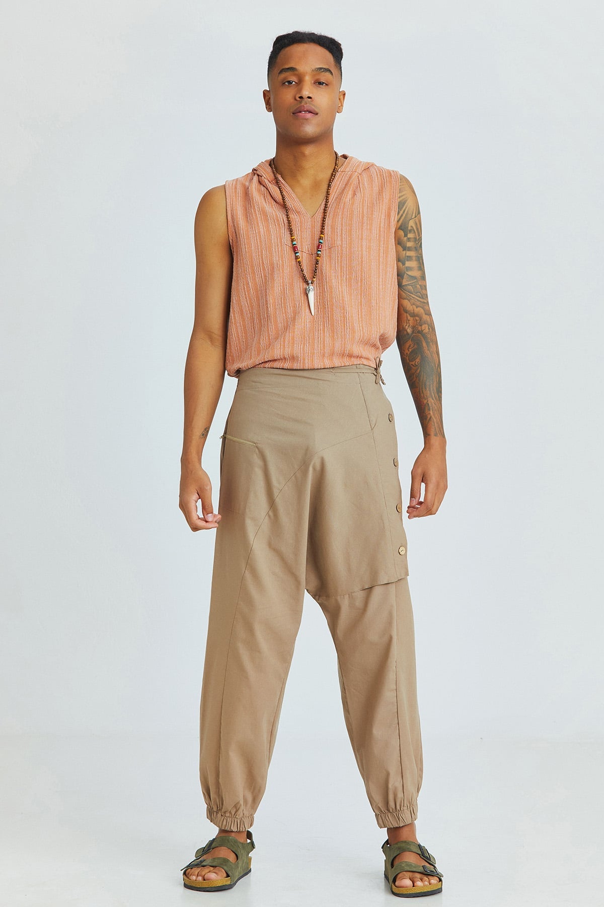 Men's Boho Cotton Harem Pants Beige