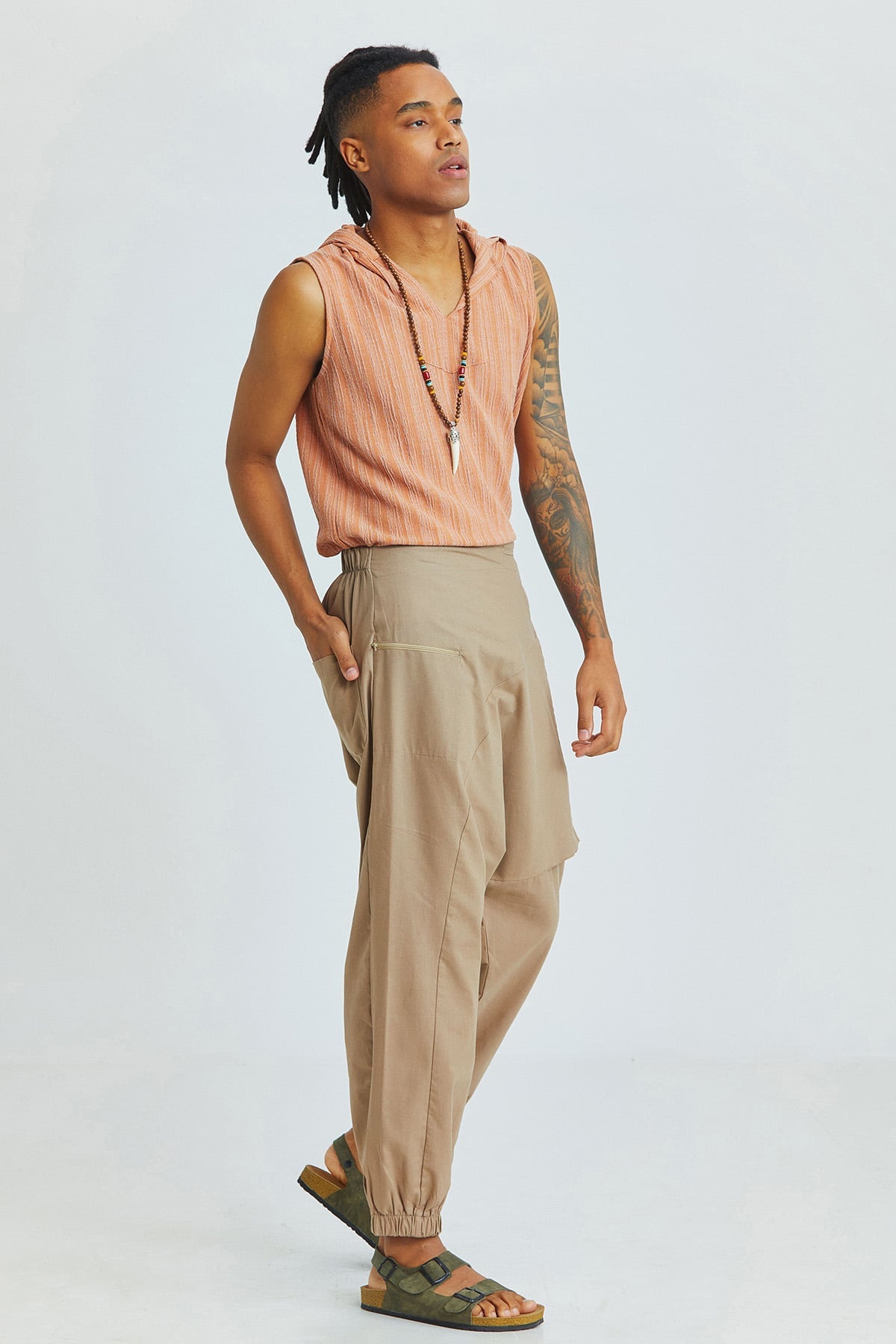 Men's Boho Cotton Harem Pants Beige