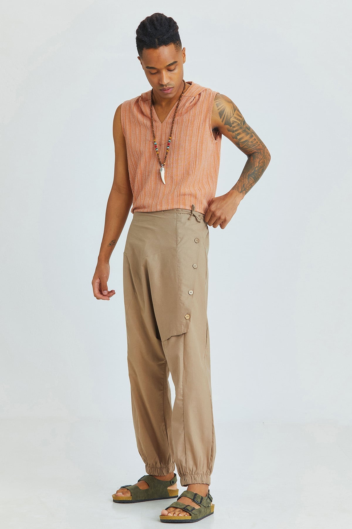 Men's Boho Cotton Harem Pants Beige