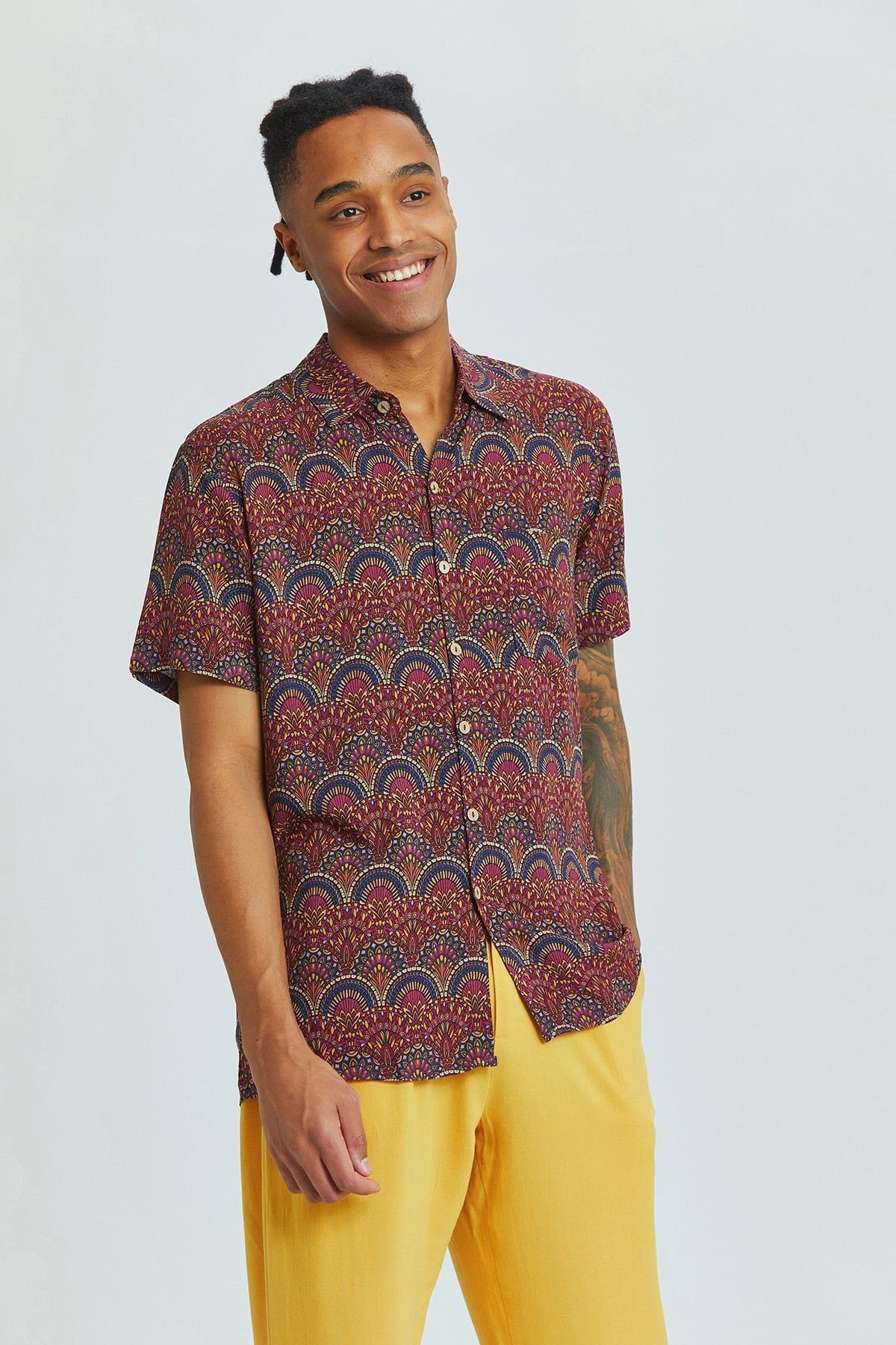 Printed Short Sleeve Men's Shirt Purple