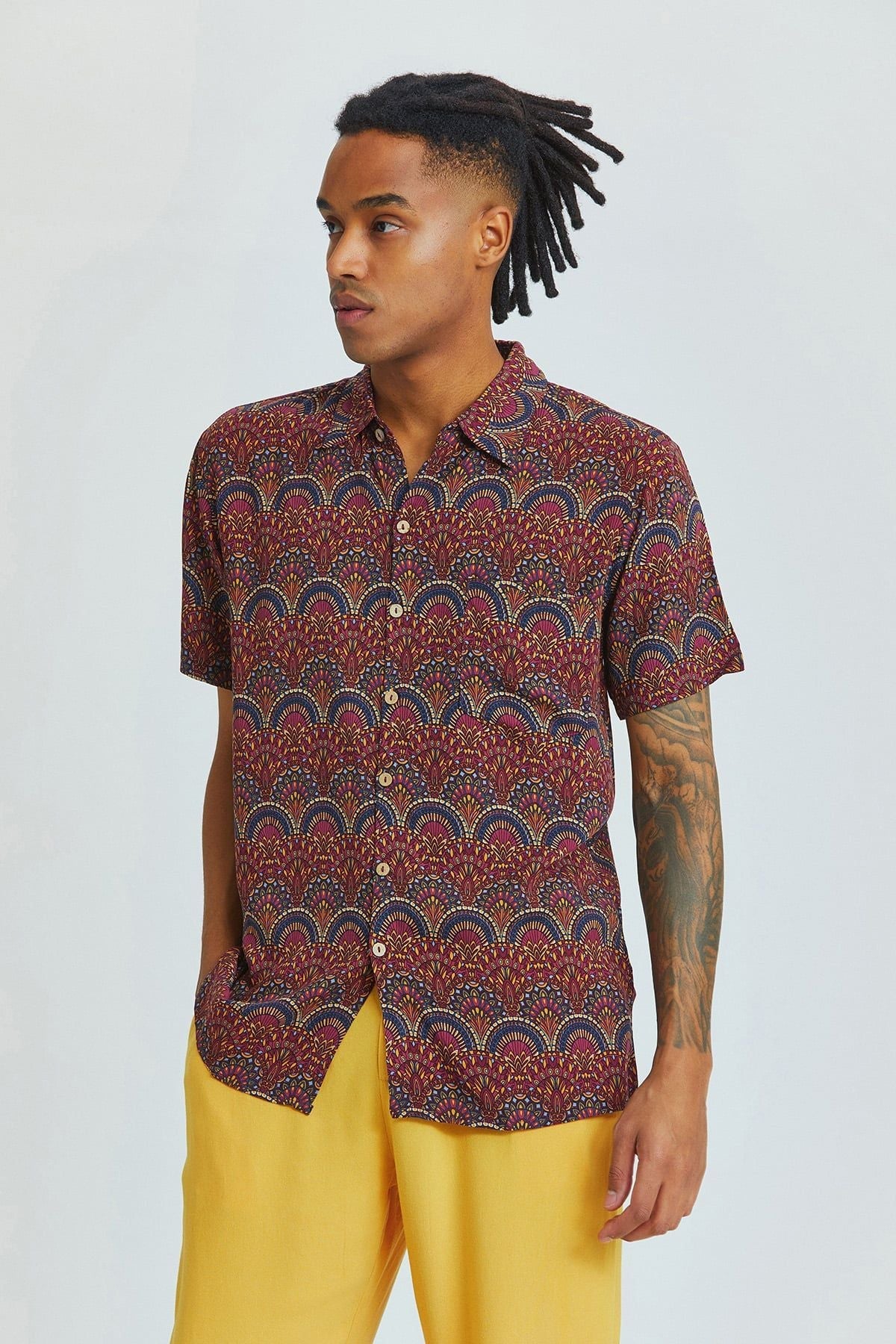 Printed Short Sleeve Men's Shirt Purple