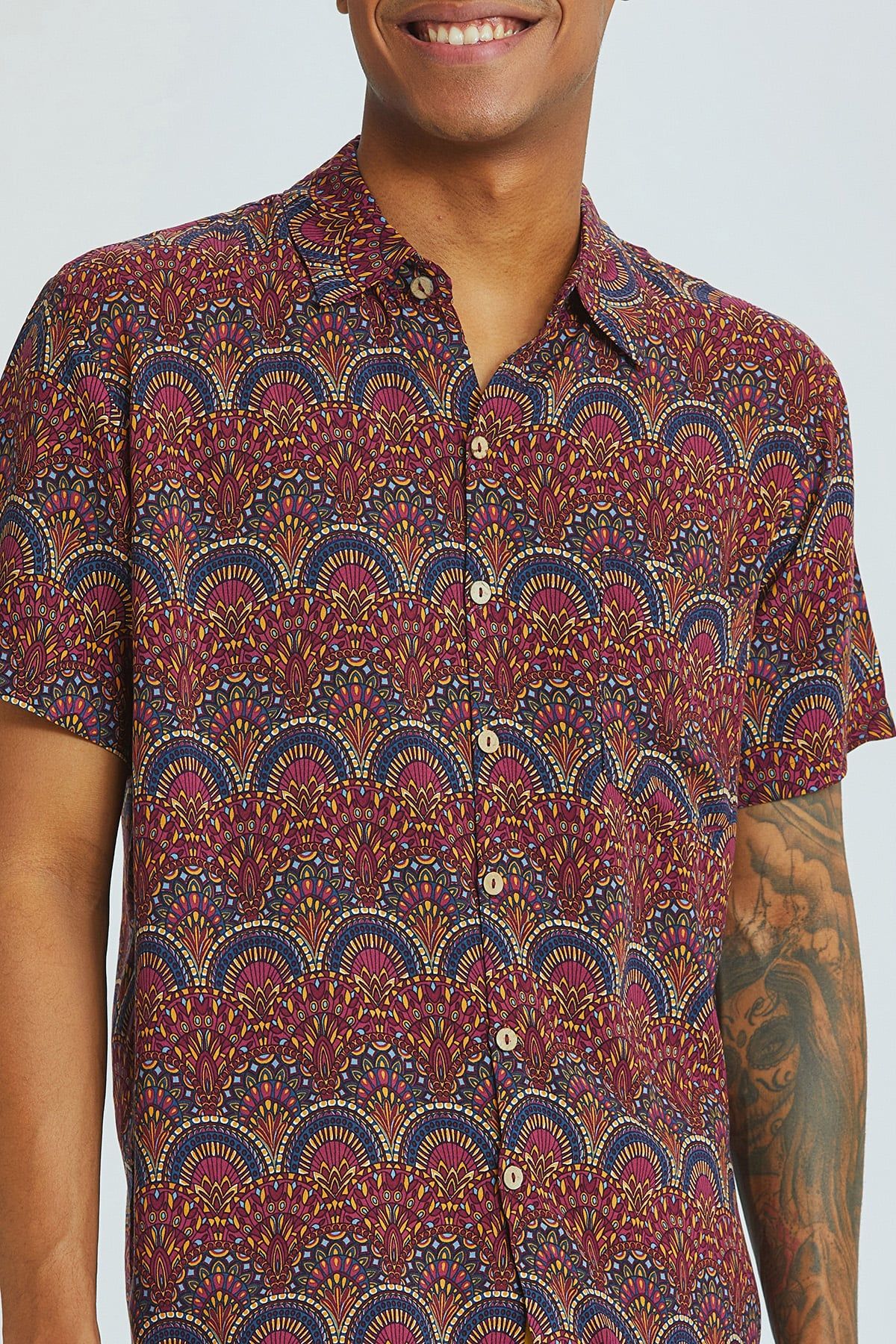 Printed Short Sleeve Men's Shirt Purple