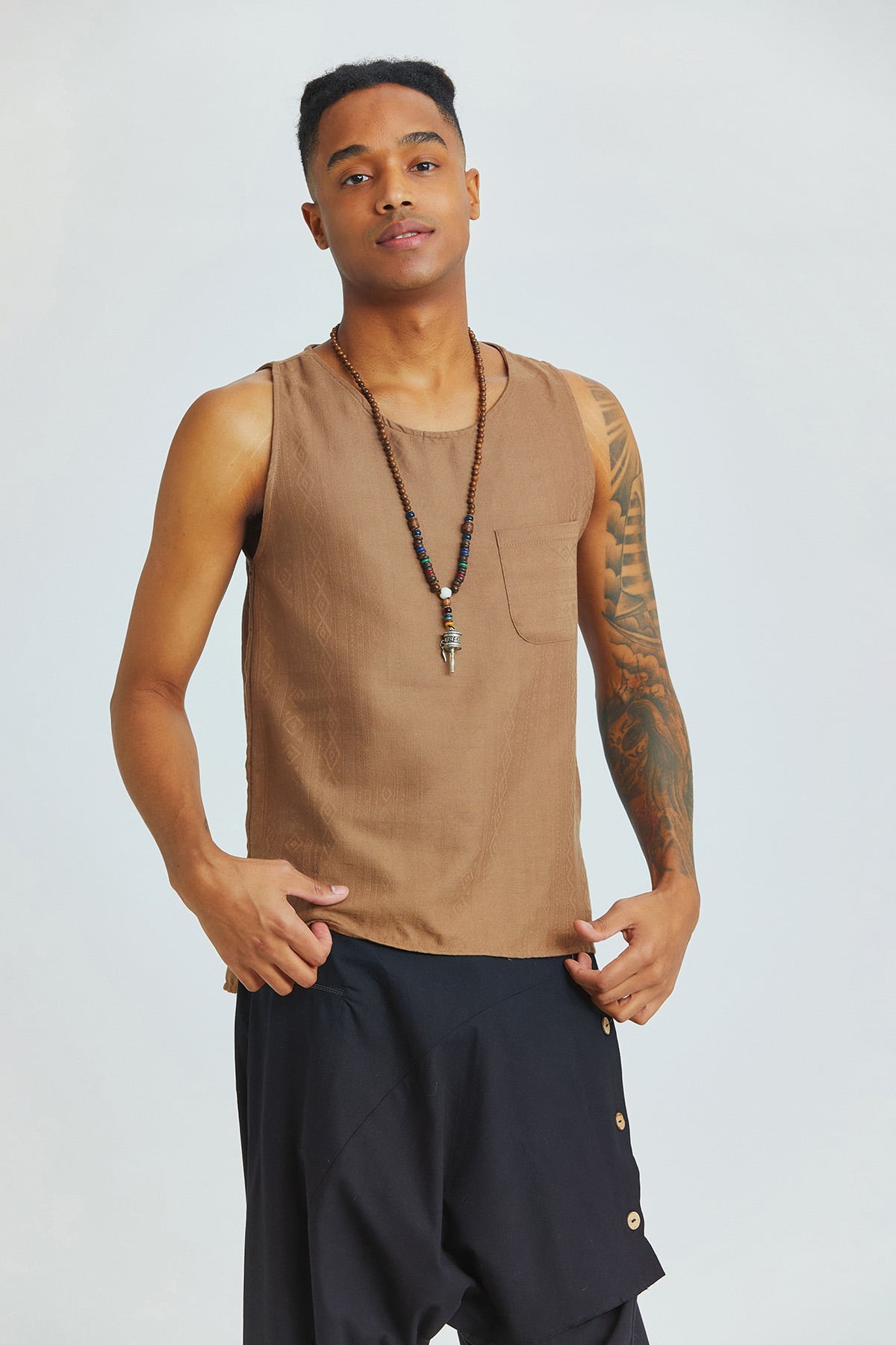 Men's Tank Top with Pocket Brown