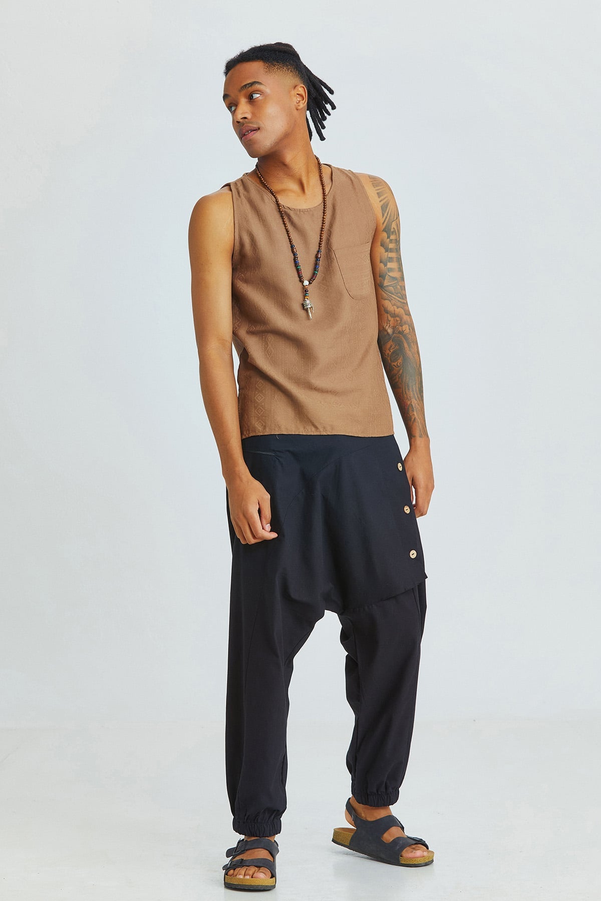 Men's Tank Top with Pocket Brown
