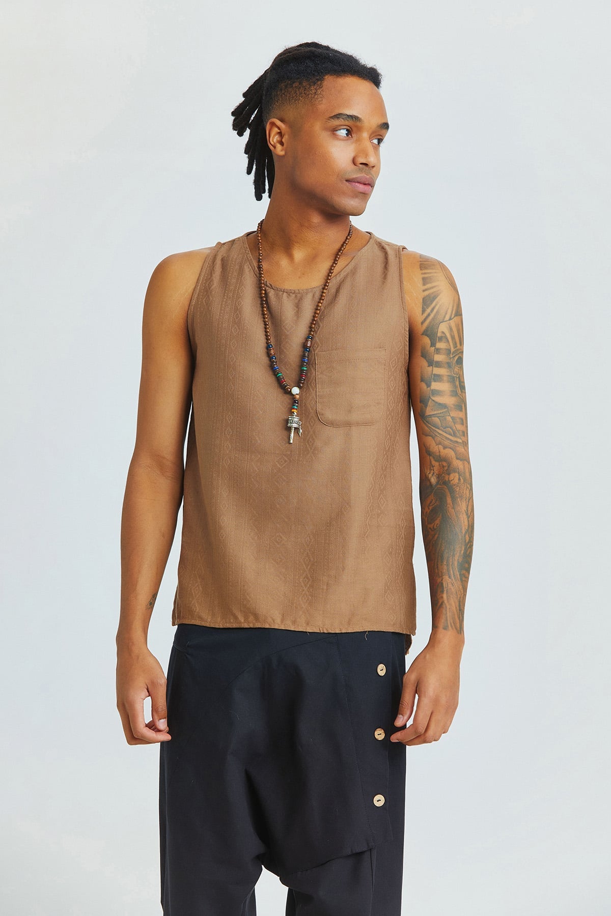 Men's Tank Top with Pocket Brown