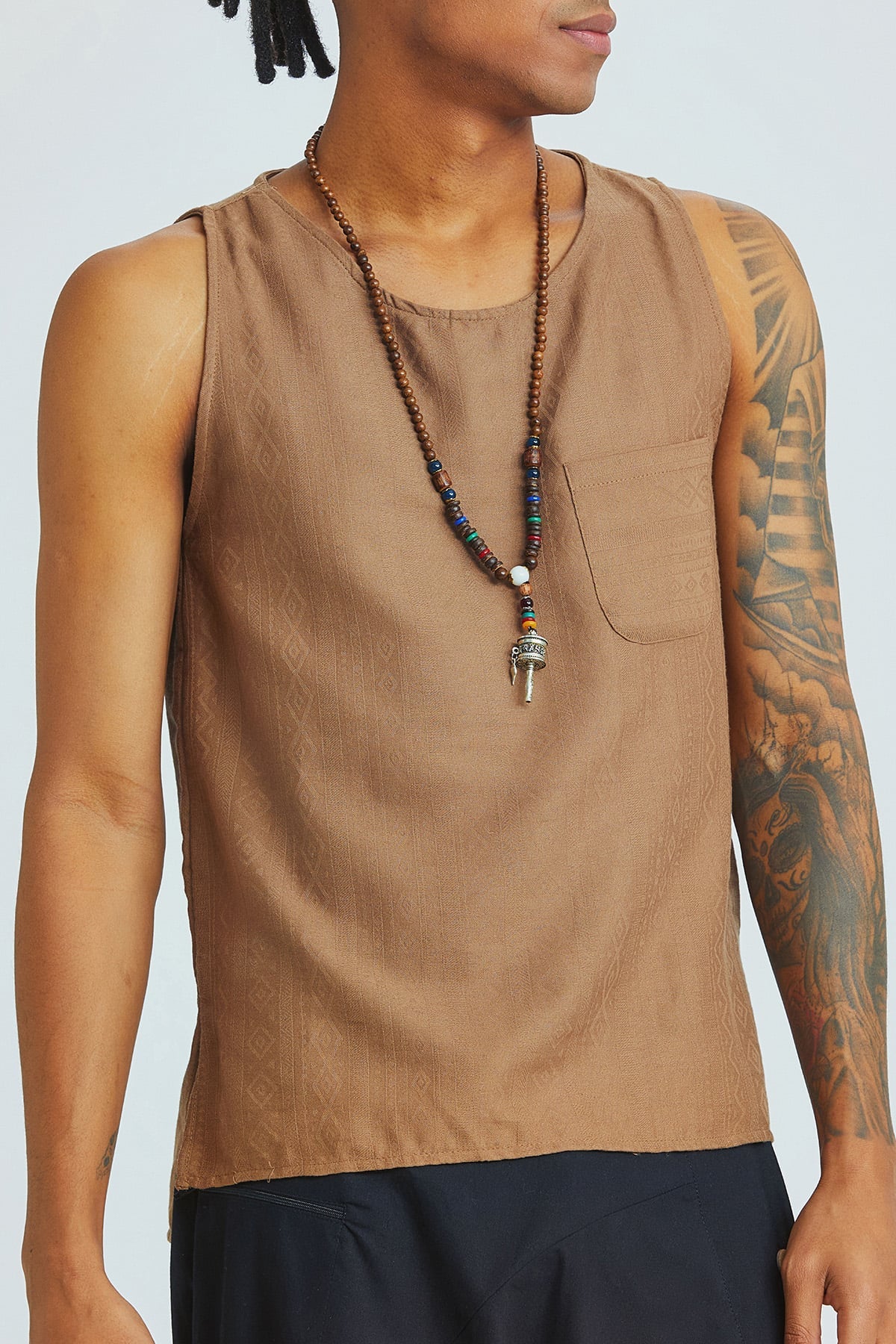 Men's Tank Top with Pocket Brown