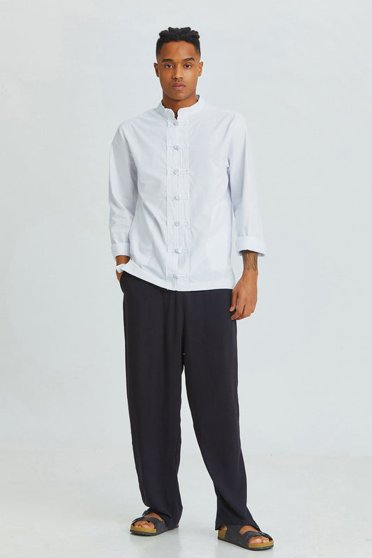 Knot Button Men's Shirt White