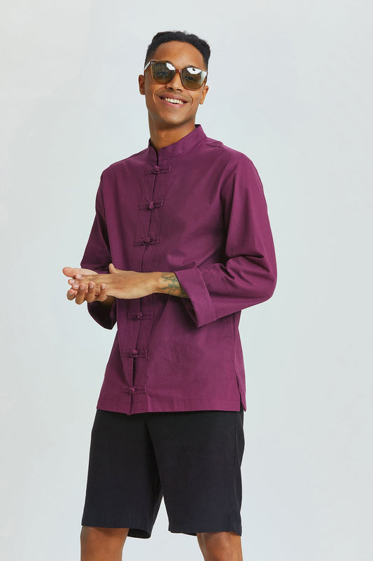 Knot Button Men's Shirt Purple