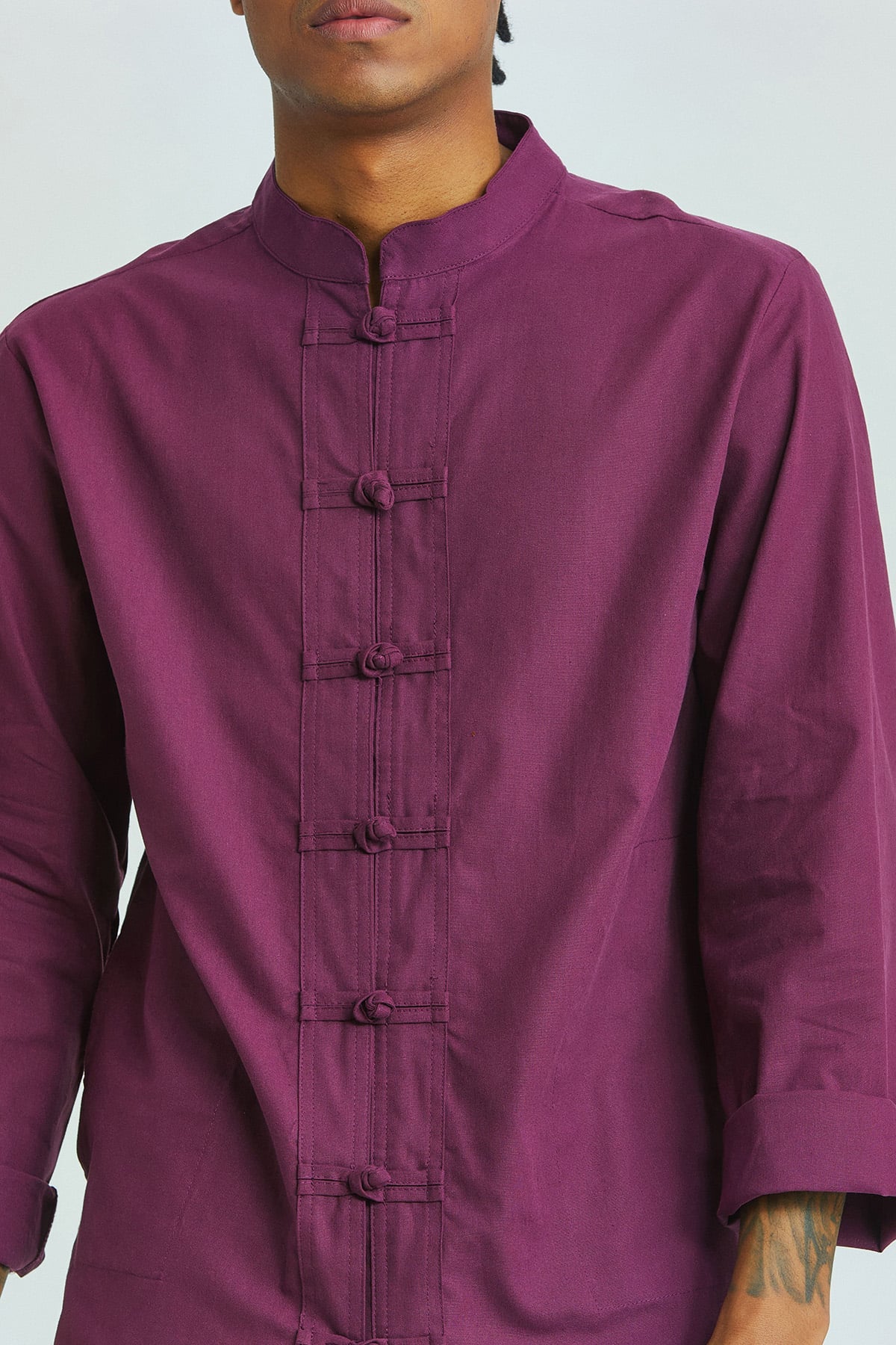 Knot Button Men's Shirt Purple