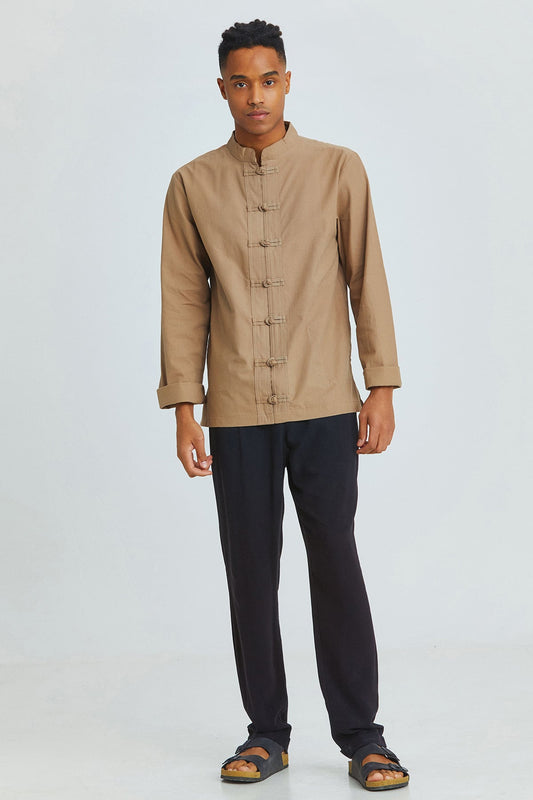 Knot Button Men's Shirt Camel