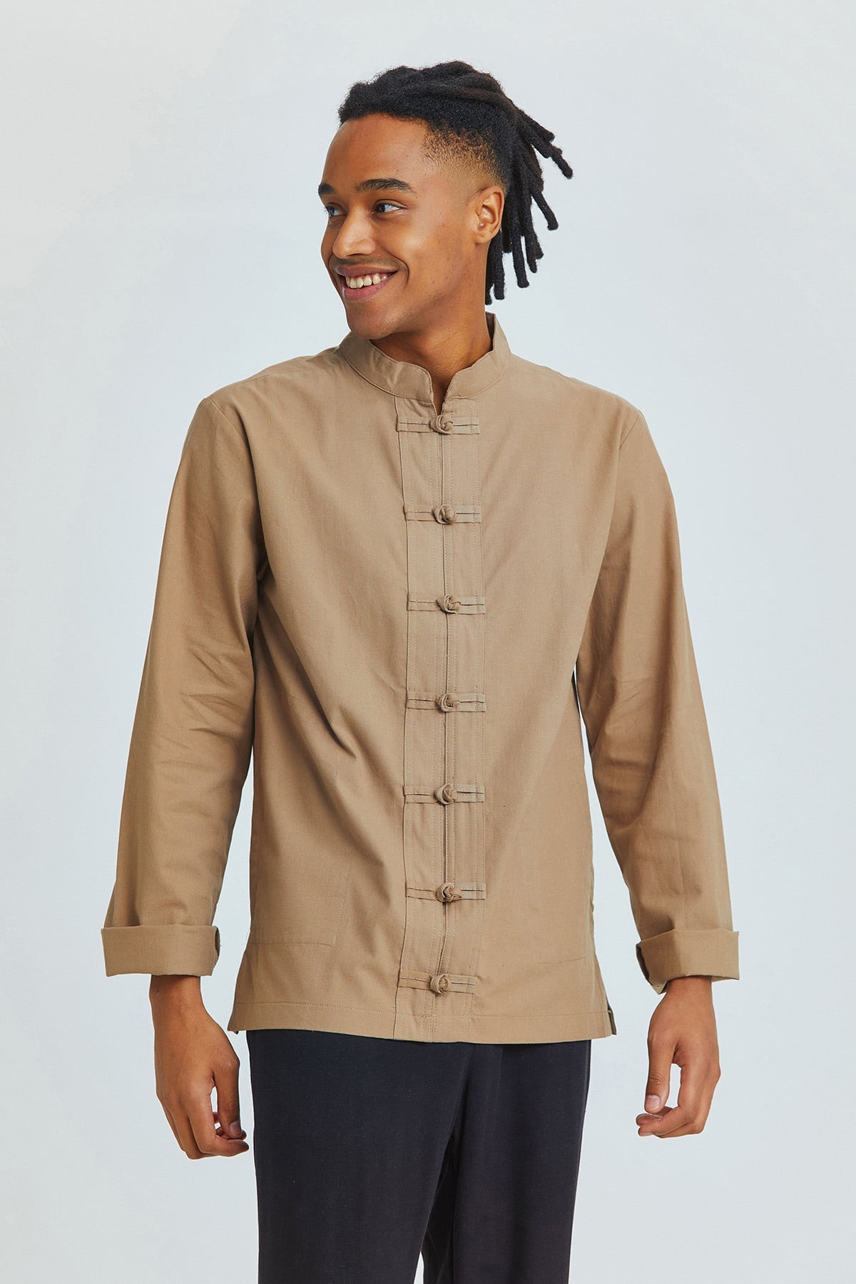 Knot Button Men's Shirt Camel