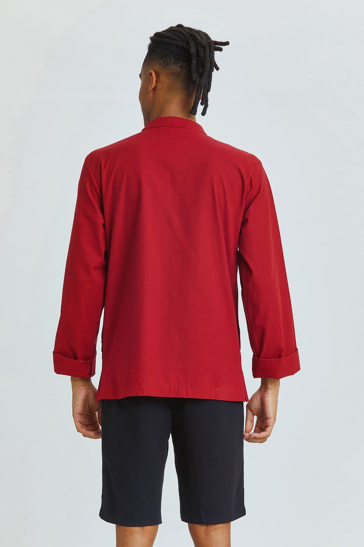 Knot Button Men's Shirt Dark Red