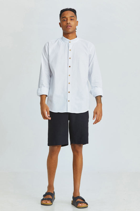 Band Collar Men's Shirt White