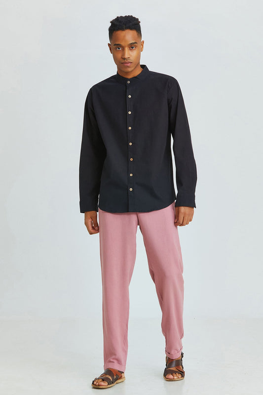 Band Collar Men's Shirt Black
