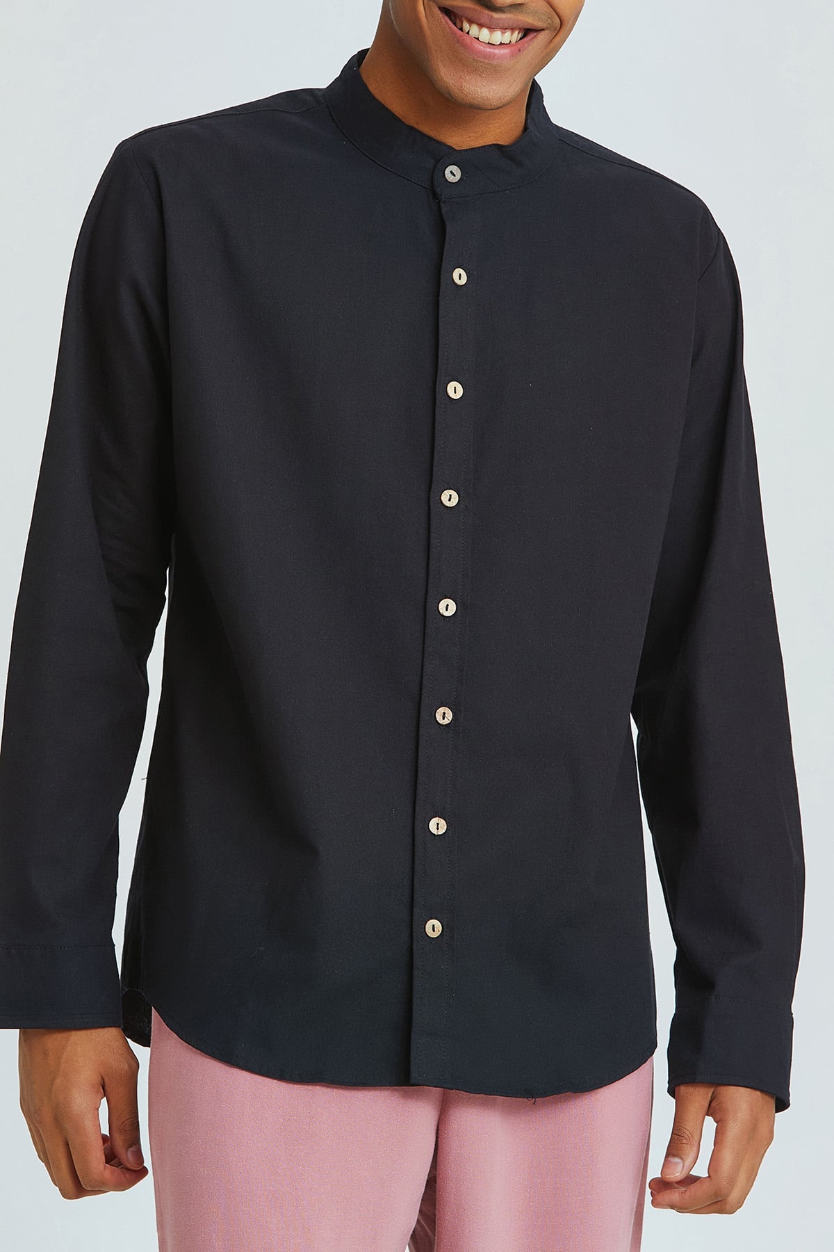 Band Collar Men's Shirt Black