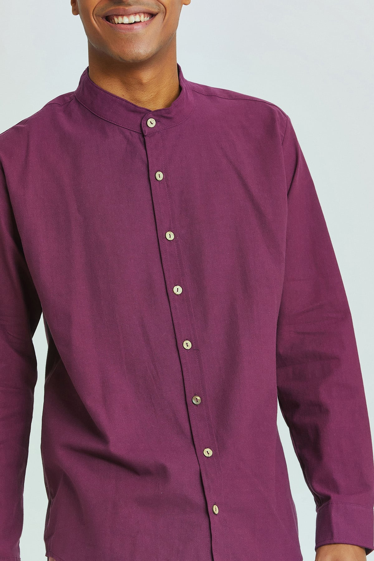 Band Collar Men's Shirt Purple