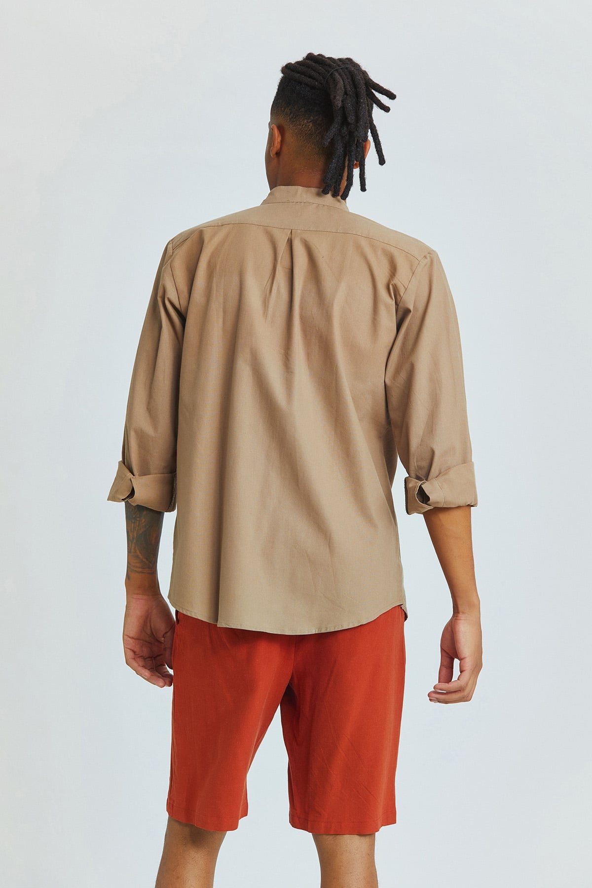 Band Collar Men's Shirt Beige