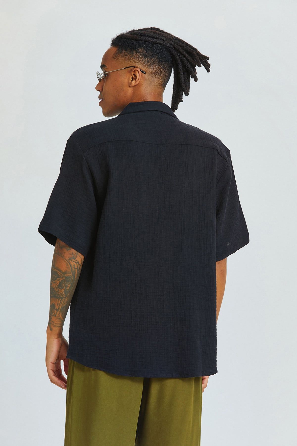 Black Bohemian Men's Shirt with Coconut Buttons