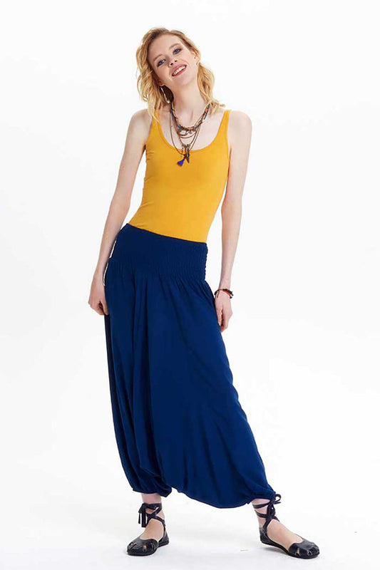 Elastic Waist Loose Fit Dark Blue Harem Pants