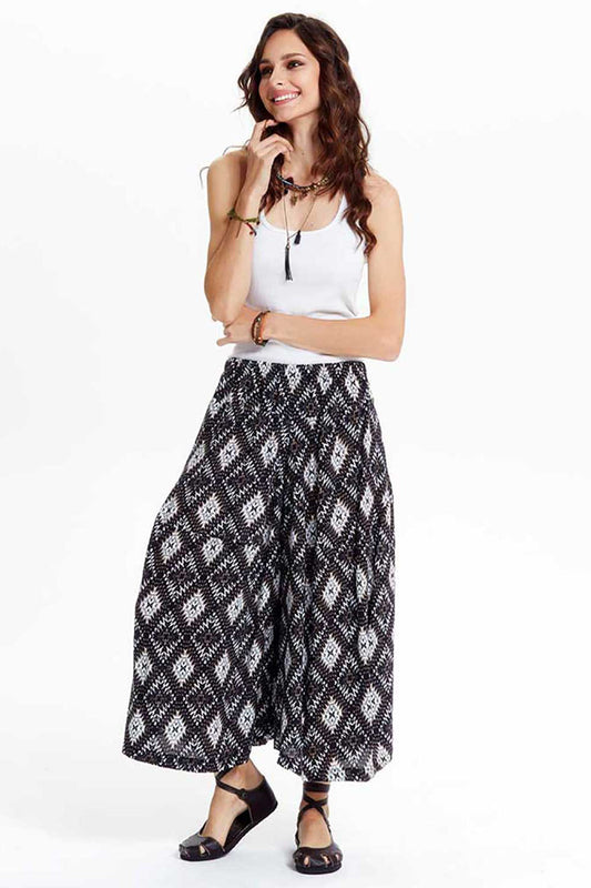 Brown Geometric Patterned Midi Wide Leg Pants