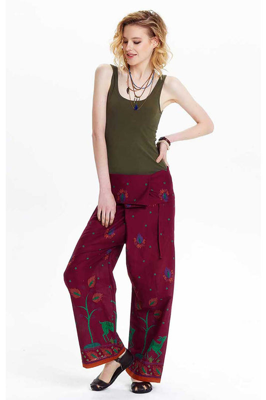 Unisex Floral Purple Thai Fisherman Pants