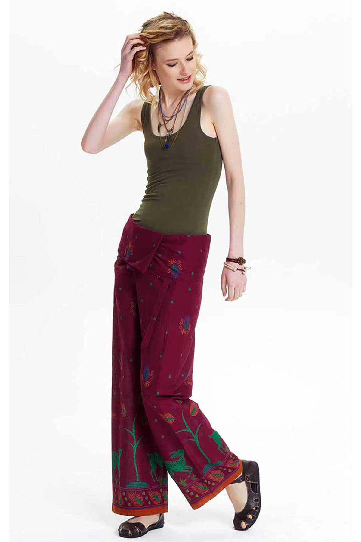 Unisex Floral Purple Thai Fisherman Pants