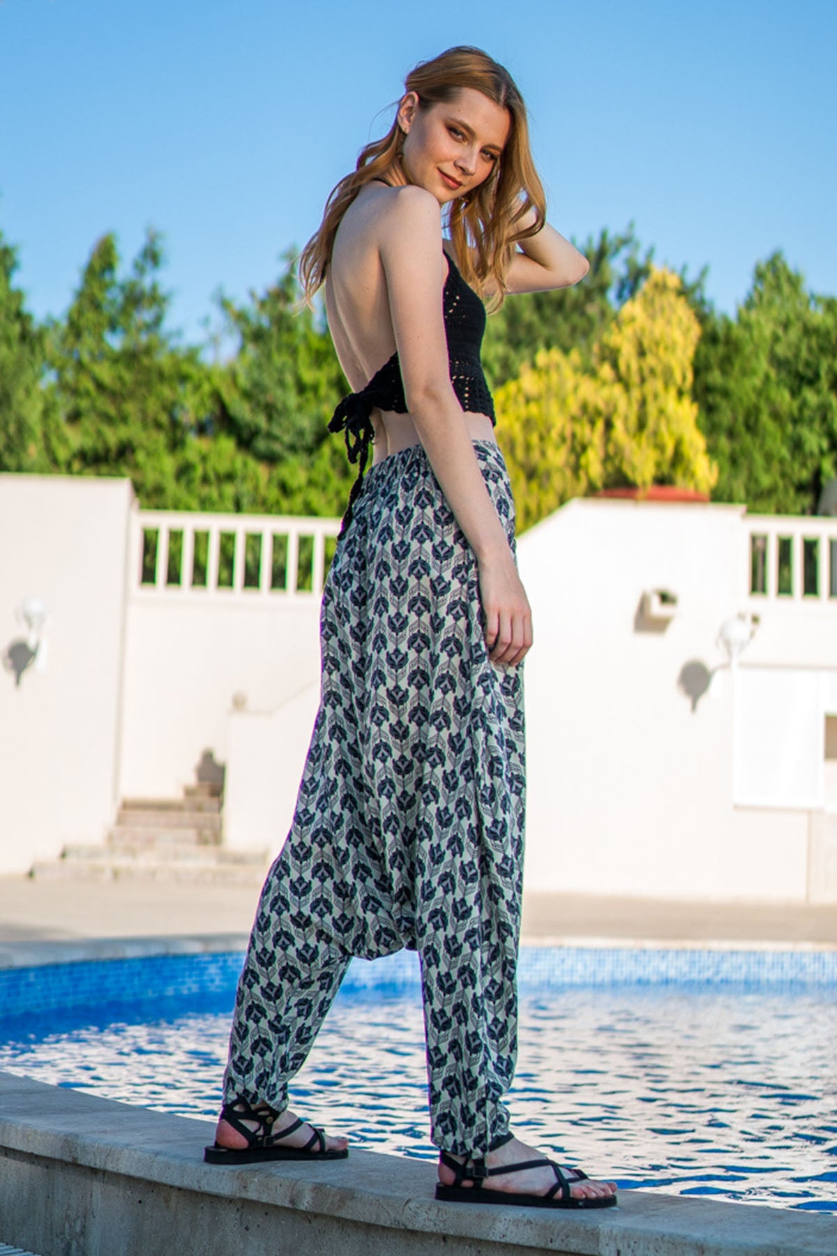 Boho Printed Cream Harem Pants
