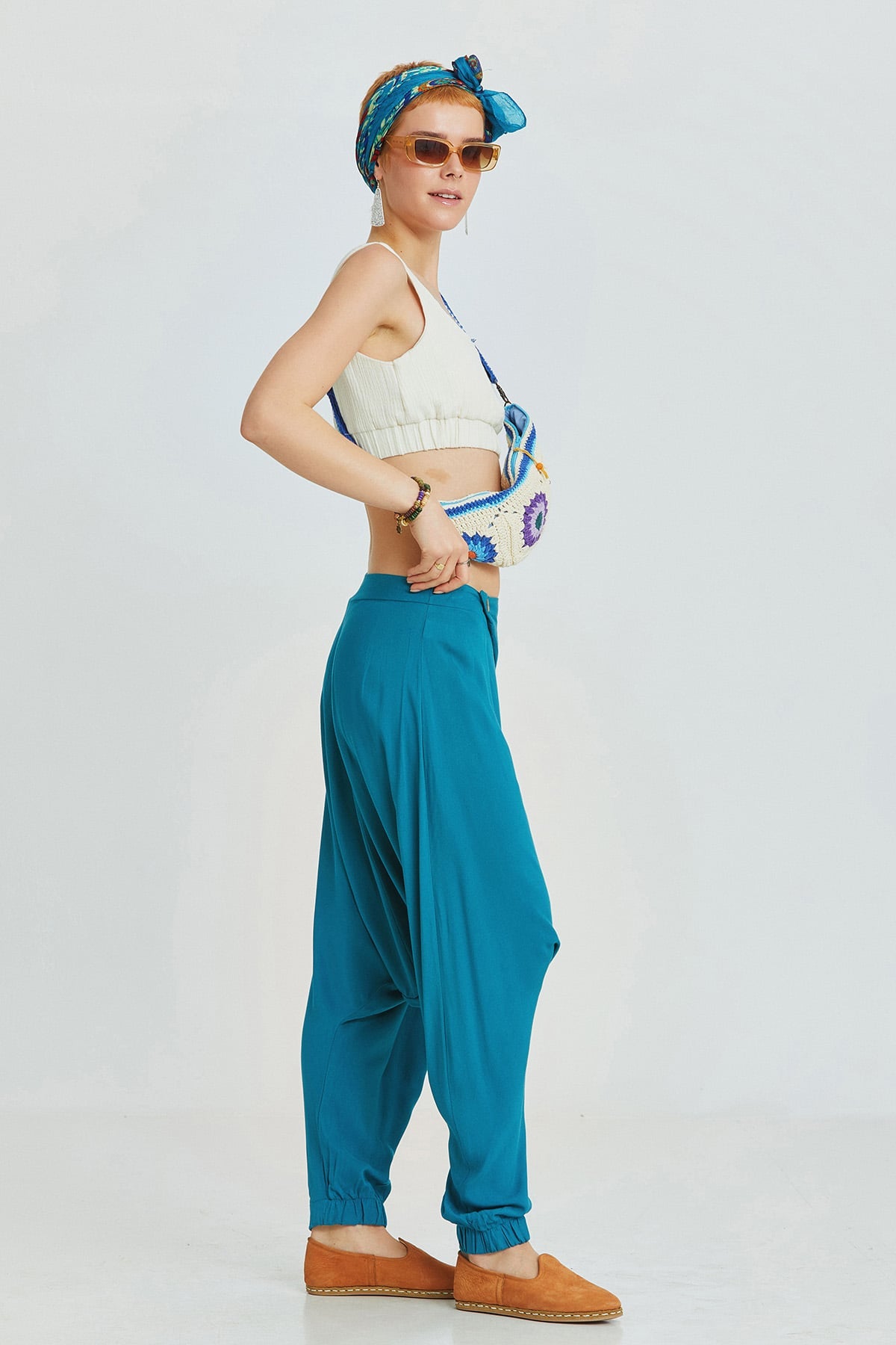 Women's Drop Crotch Pants Turquoise