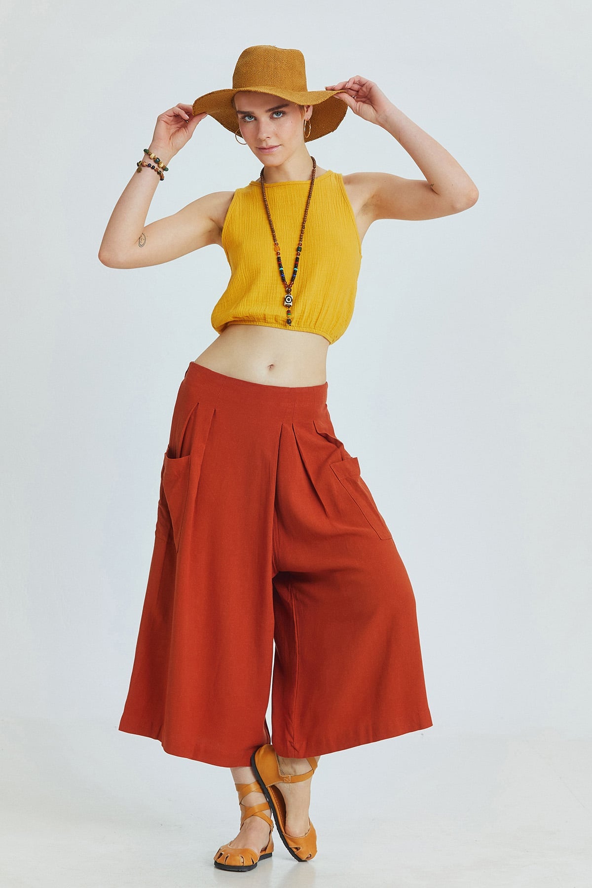 Three Quarter Skirt Pants Burnt Orange