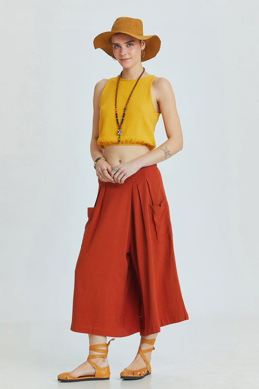 Three Quarter Skirt Pants Burnt Orange
