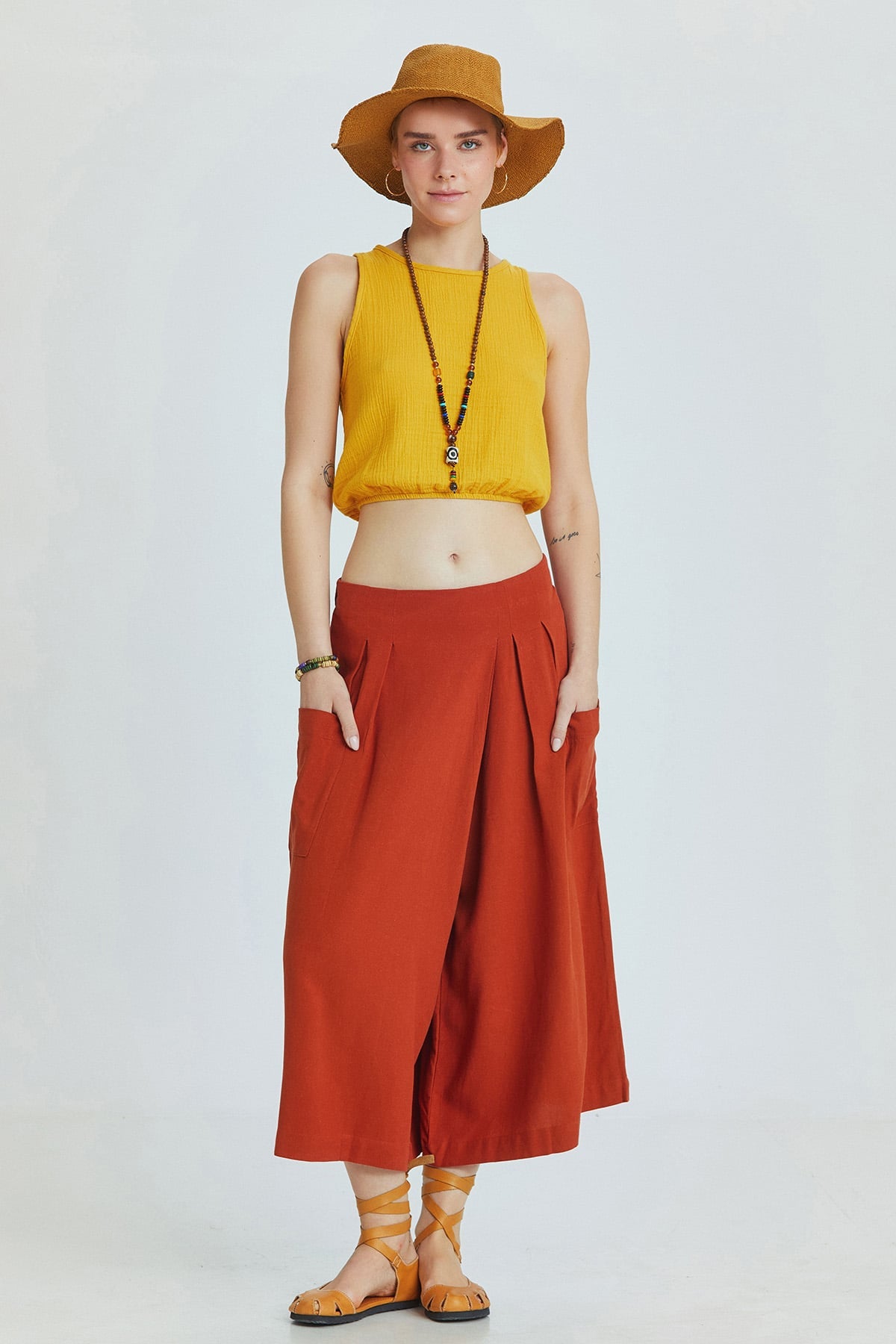 Three Quarter Skirt Pants Burnt Orange