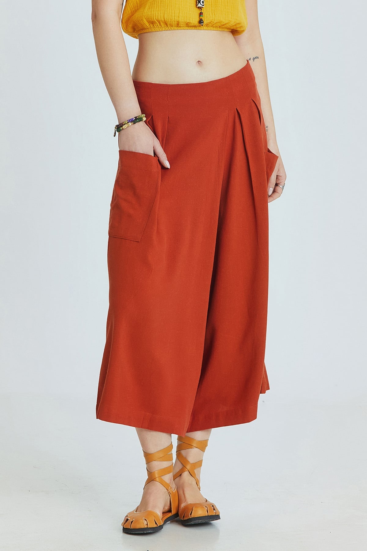 Three Quarter Skirt Pants Burnt Orange
