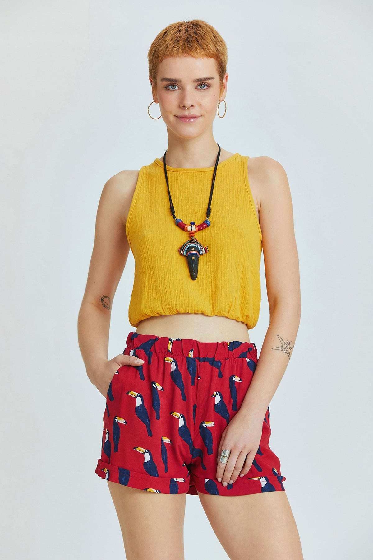 Printed Women's Boho Shorts Red