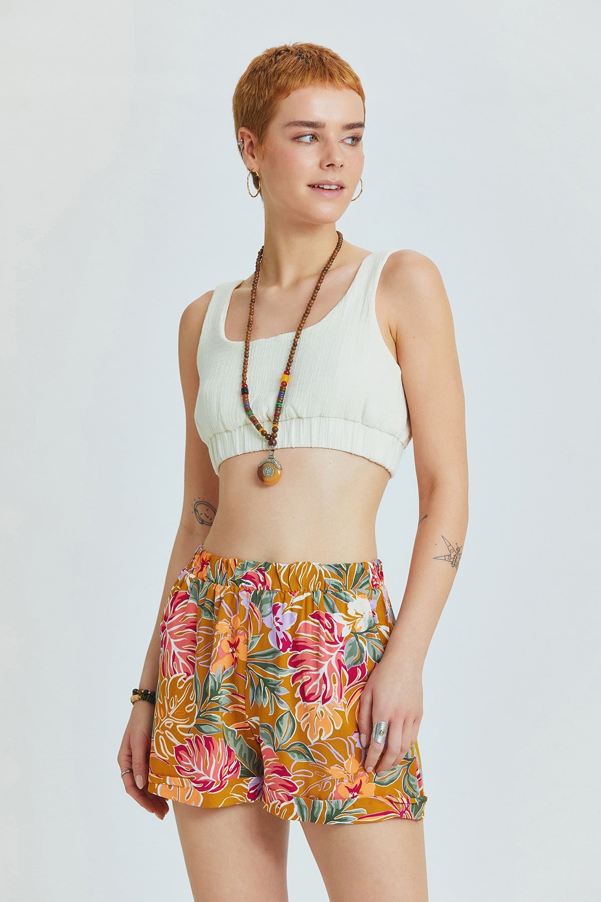 Printed Women's Boho Shorts Mustard