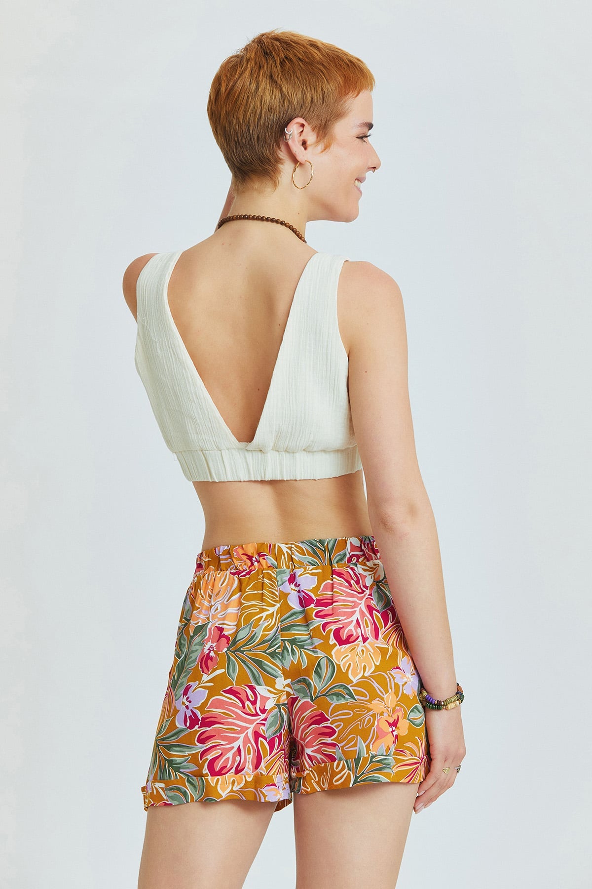 Printed Women's Boho Shorts Mustard