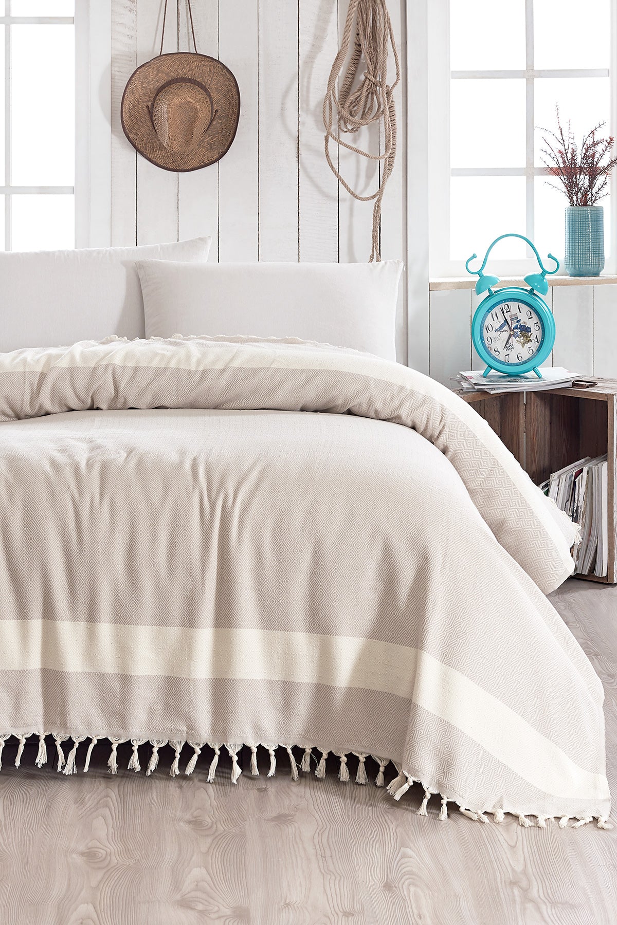 Peshtemal Pattern Cotton Summer Blanket Beige