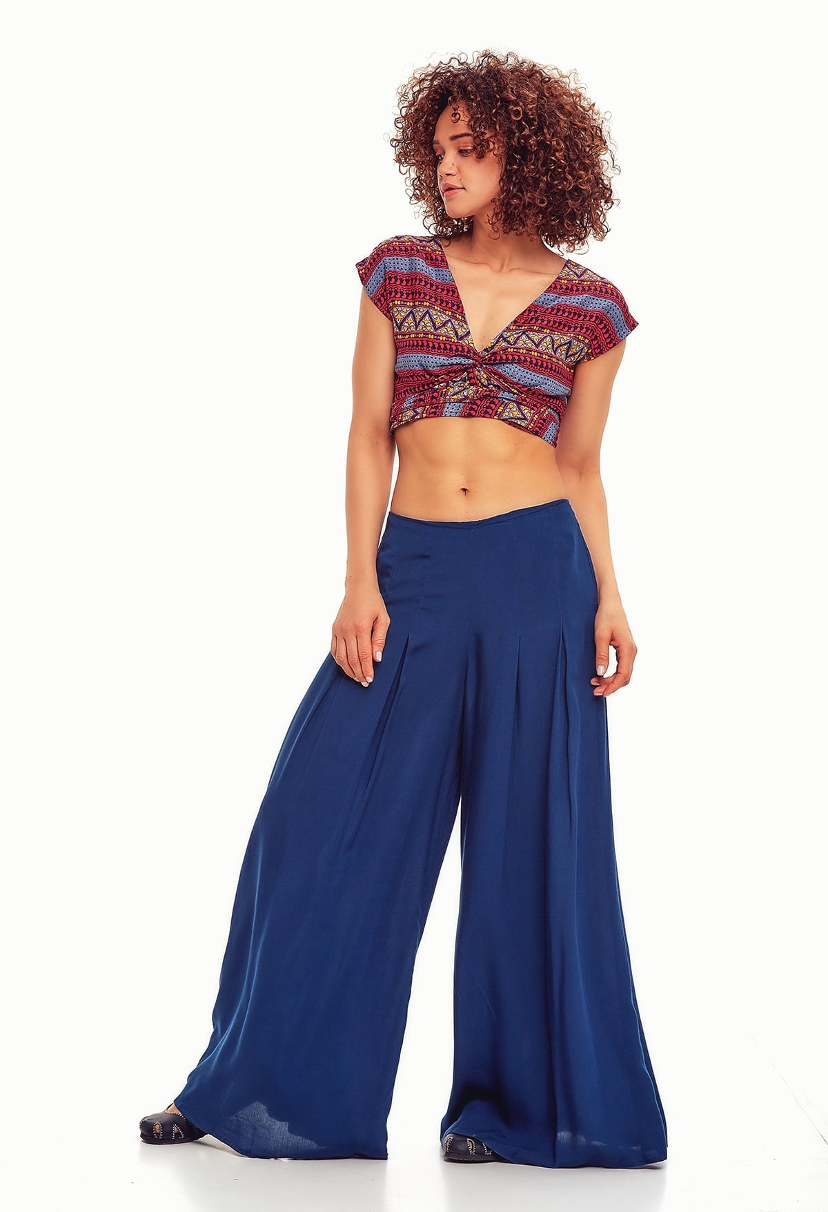 Pleated Boho Pants Blue