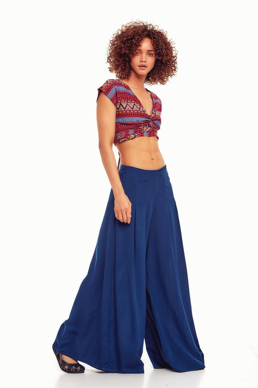 Pleated Boho Pants Blue