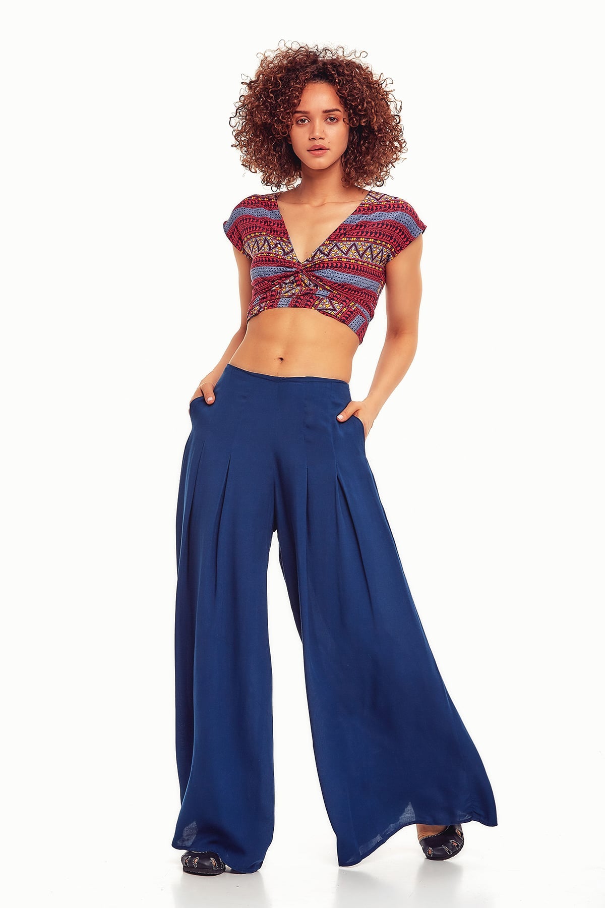 Pleated Boho Pants Blue